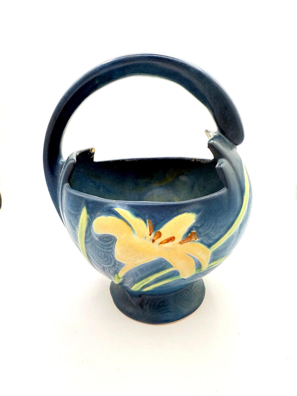 Vintage Roseville Zephyr Lily Bermuda Blue 7 Inch Basket 393-7‎
